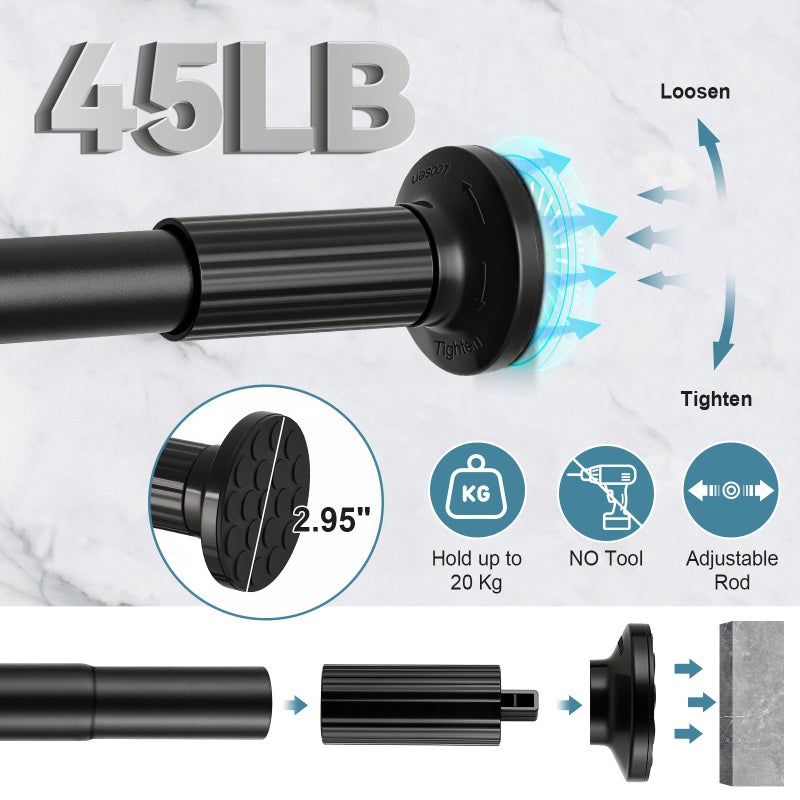 ZOCONE Tension Curtain Rod 51-168 In (4.25-14 Ft), Extra Long Outdoor Curtain Rod No Drilling for Patio Window, Adjustable Shower Curtain Rod for Bathroom, Tension Rod Diameter 1.26In Never Rust,Black - Image 5