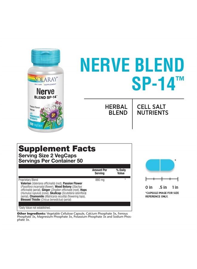 SOLARAY Nerve Blend SP-14 | Homeopathic Nutrients | Healthy Relaxation, Calming & Sleep Support | 50 Serv | 100 VegCaps - Image 2