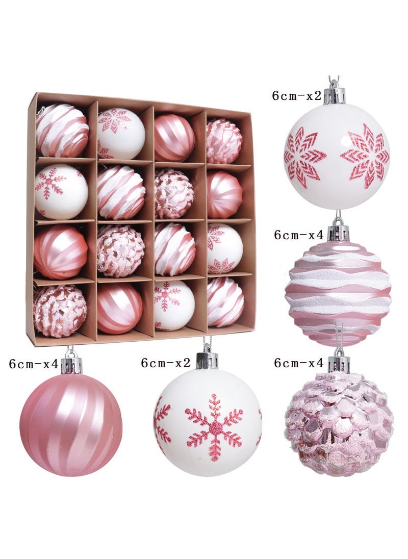 Generic Cross-border Christmas decoration Ball 6cm/16PCs electroplating plastic painted special-shaped Christmas ball set Christmas tree pendant Pink 