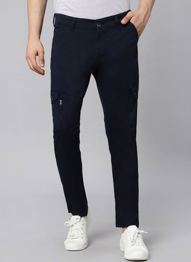 Hence Men's Navy Blue Relaxed Tapered Fit Cargo Trousers - Image 1