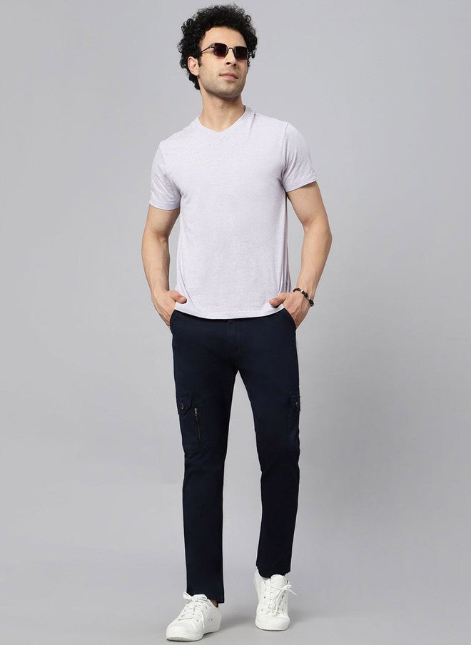 Hence Men's Navy Blue Relaxed Tapered Fit Cargo Trousers - Image 4