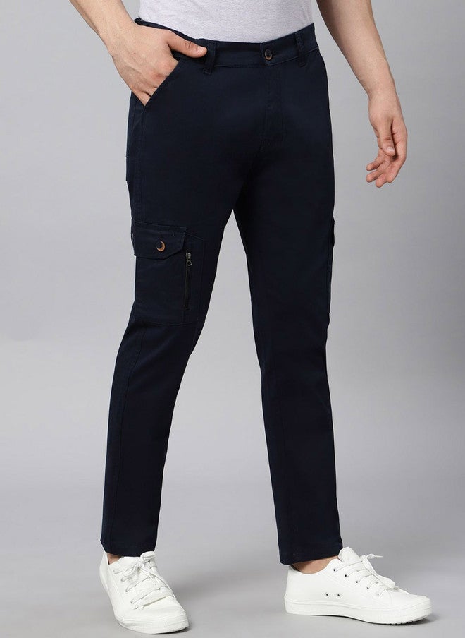 Hence Men's Navy Blue Relaxed Tapered Fit Cargo Trousers - Image 2