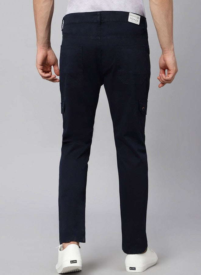 Hence Men's Navy Blue Relaxed Tapered Fit Cargo Trousers - Image 3