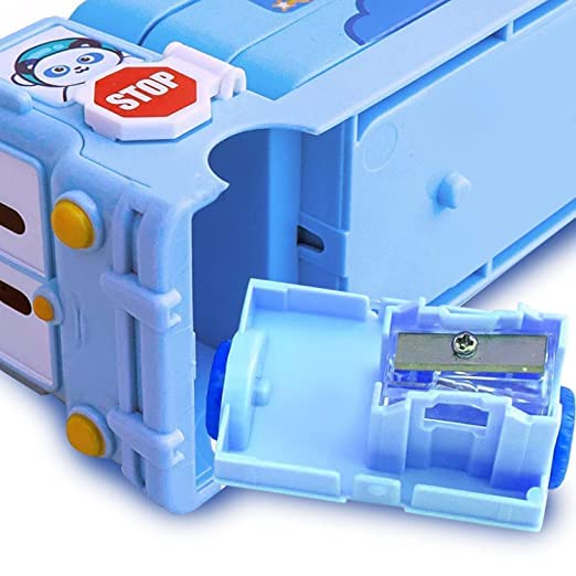 Fiddlys Stylish School Bus Geometry Box with Wheel for Kids 3+ Years (Blue) - Image 3