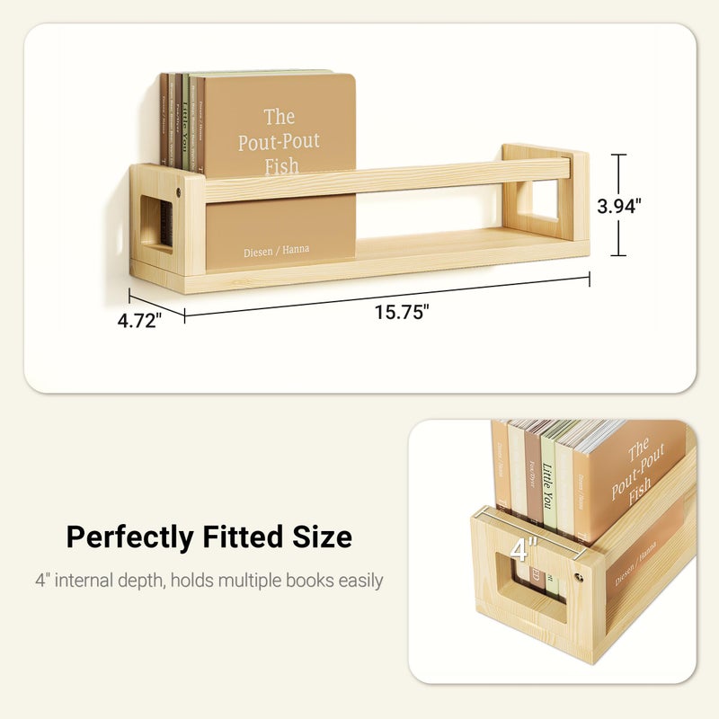 TidyCorner Upgraded Thick Floating Shelves - Multi-Use Wall-Mounted Bookshelves for Kids and Nursery, Ideal for Books, Toys, Spice Rack, Decor - NaturalWood - Image 3
