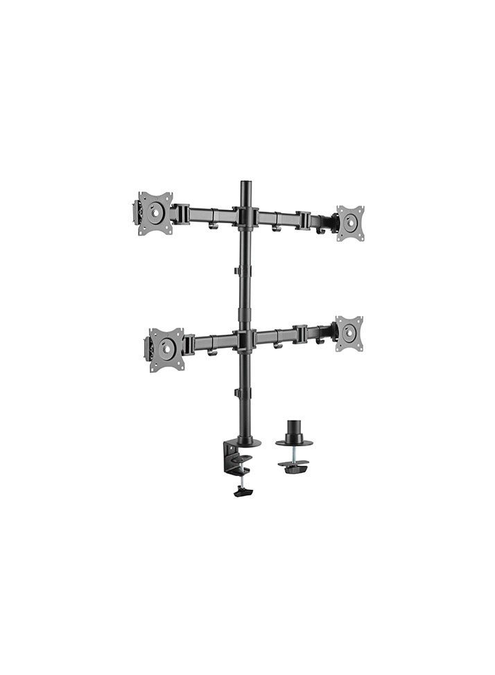 NEWSTAR Quad Monitor Desk Mount – Fits 4 Screens up to 27″ | Adjustable Monitor Arm with Tilt, Swivel & Rotate | Heavy Duty Stand with C-Clamp & Grommet Base – Black - Image 1