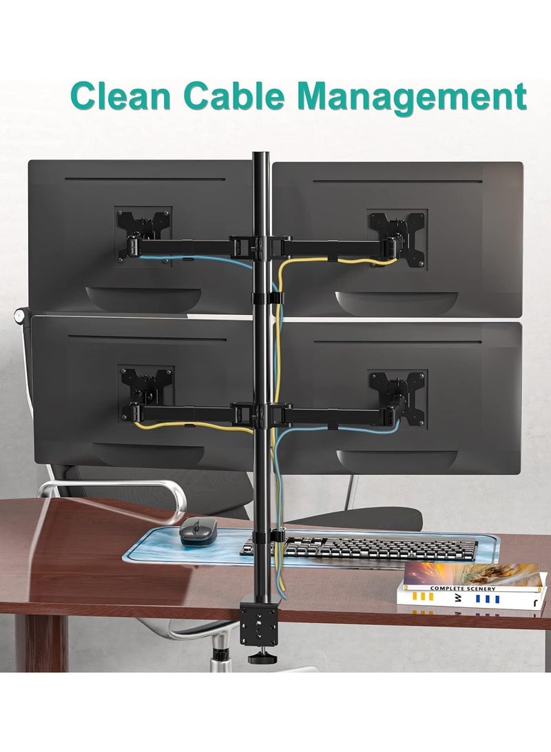 NEWSTAR Quad Monitor Desk Mount – Fits 4 Screens up to 27″ | Adjustable Monitor Arm with Tilt, Swivel & Rotate | Heavy Duty Stand with C-Clamp & Grommet Base – Black - Image 3