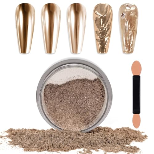Laza Chrome Nail Powder Mirror Effect Metallic Dust Holographic Glitter Glazed Manicure Decoration Reflective Pigment for DIY Gel Polish Nail Art Resin Craft Gifts  Champagne Gold