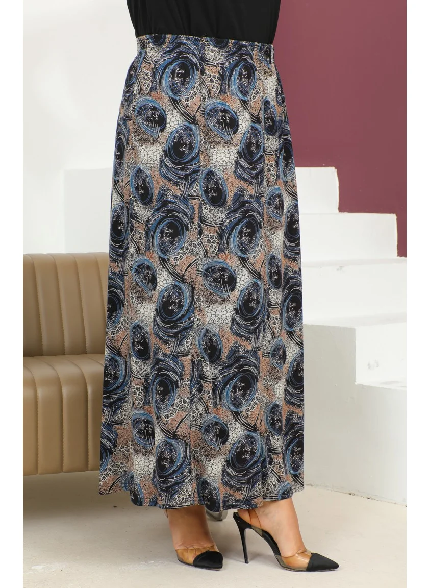 سيفا ميرفي Plus Size Elastic Waist Patterned Skirt 2830-02 Blue