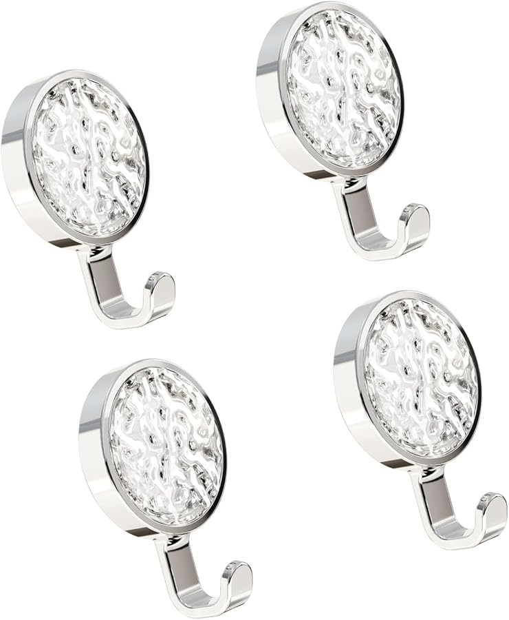 Silver Wall Hooks 4 Pack Easy Installation Protects Wall Round Hanging Hooks for Bathroom - Image 2