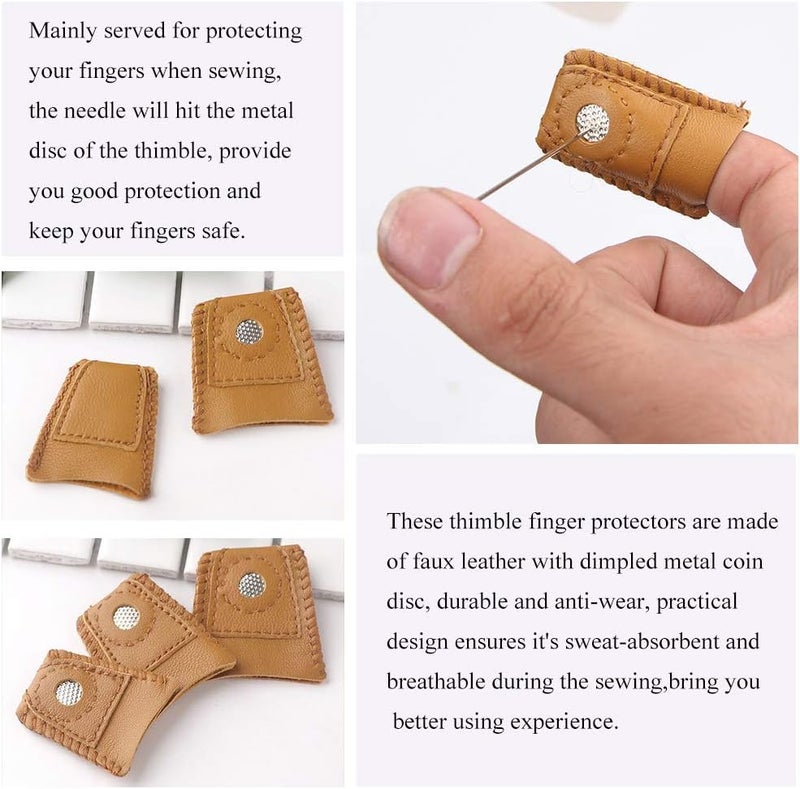 ZMAAGG 8 Pcs Thimble + 30 Pcs Sewing Needles, Finger Protector Fingertip Adjustable Metal Bronze Rings and Leather Coin Thimble for Needlework, Hand Embroidery Craft - Image 2