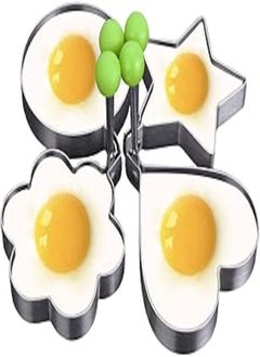 Generic 4pcs Egg Rings Pancake Mold- Anti-scald Pancake Cookie Mold for Kids, 4 Different Shapes Heat-resistant Stainless Steel Fried Egg Mold