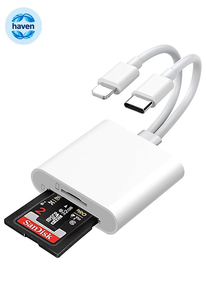 هافن ضبط التوافق العالمي هذا المهايئ SD/Micro SD يتميز بأجهزة مثل الهواتف الذكية ووسادة مع منافذ USB-C و iPhone. - Image 1