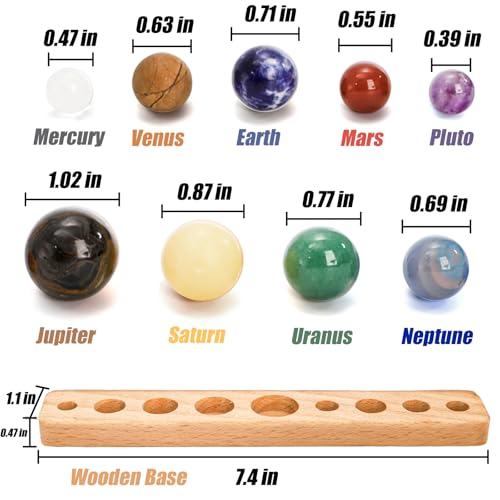 ZENFUN Nine Planets in Solar System with Wooden Stand Natural Gemstones Sphere Solar System Model Kit Planet Marbles Space Themed Bedroom Decor Best Birthday Science Astronomy Gifts - Image 5