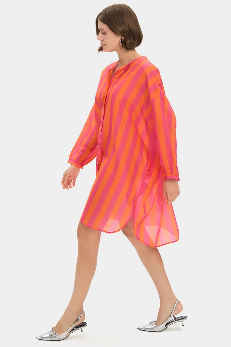 JUNE Striped Button-Down Dress