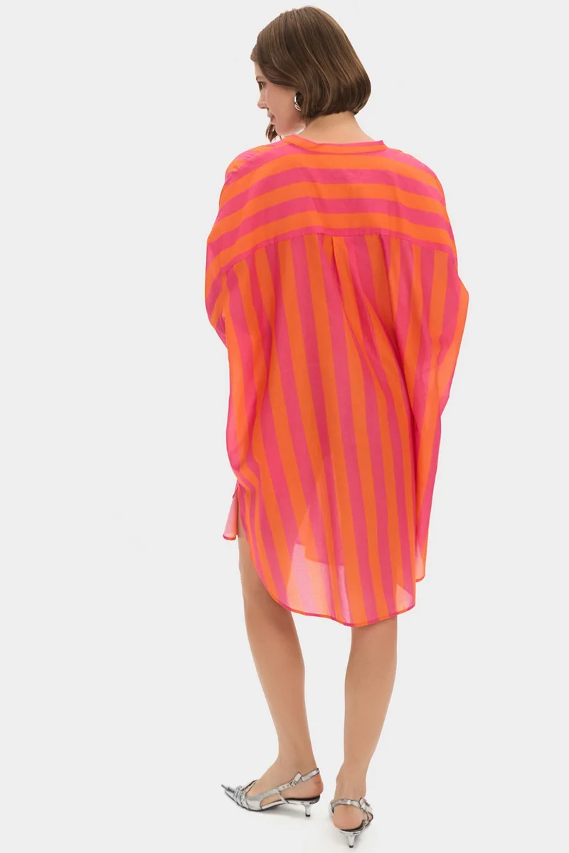 JUNE Striped Button-Down Dress