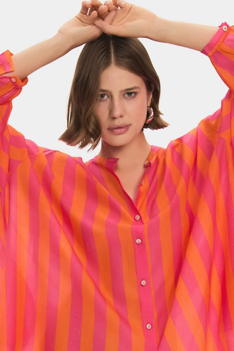 JUNE Striped Button-Down Dress