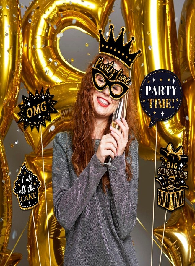 Lide Road 30 قطعة من دعائم كشك التصوير لحفلات أعياد الميلاد باللونين الأسود والذهبي، زينة خلفية للتصوير الفوتوغرافي لحفلات أعياد الميلاد 2025 - Image 3