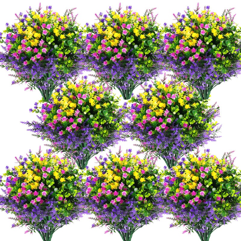 Hananona 24 Pcs Bundles Artificial Flowers Outdoor Faux Artificial Plants Shrubs Plastic Flower Bulk for Hanging Planter Porch Window Home Wedding Fall Summer Decor 24 Multiple Color