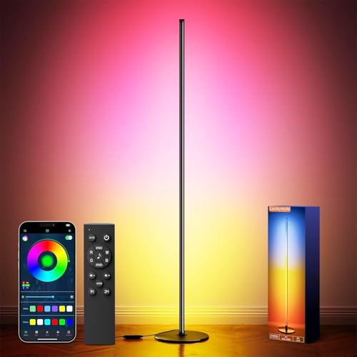 luckystyle Smart RGB+IC Corner Floor Lamp,Bright LED Tall Modern Floor Lamp with APP and Remote,Ambient Lighting Color Changing Standing Lamps with Music Mode and Timing for Living Room,Bedroom,Party - Image 1