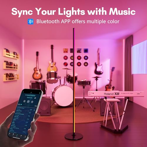 luckystyle Smart RGB+IC Corner Floor Lamp,Bright LED Tall Modern Floor Lamp with APP and Remote,Ambient Lighting Color Changing Standing Lamps with Music Mode and Timing for Living Room,Bedroom,Party - Image 2