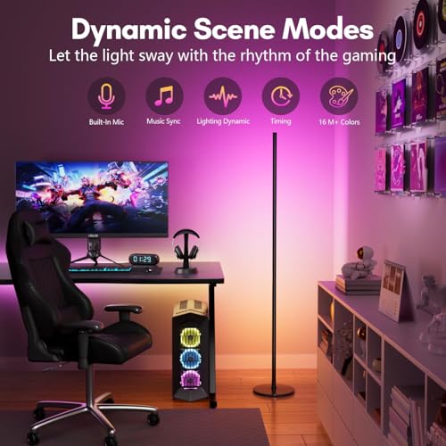luckystyle Smart RGB+IC Corner Floor Lamp,Bright LED Tall Modern Floor Lamp with APP and Remote,Ambient Lighting Color Changing Standing Lamps with Music Mode and Timing for Living Room,Bedroom,Party - Image 5