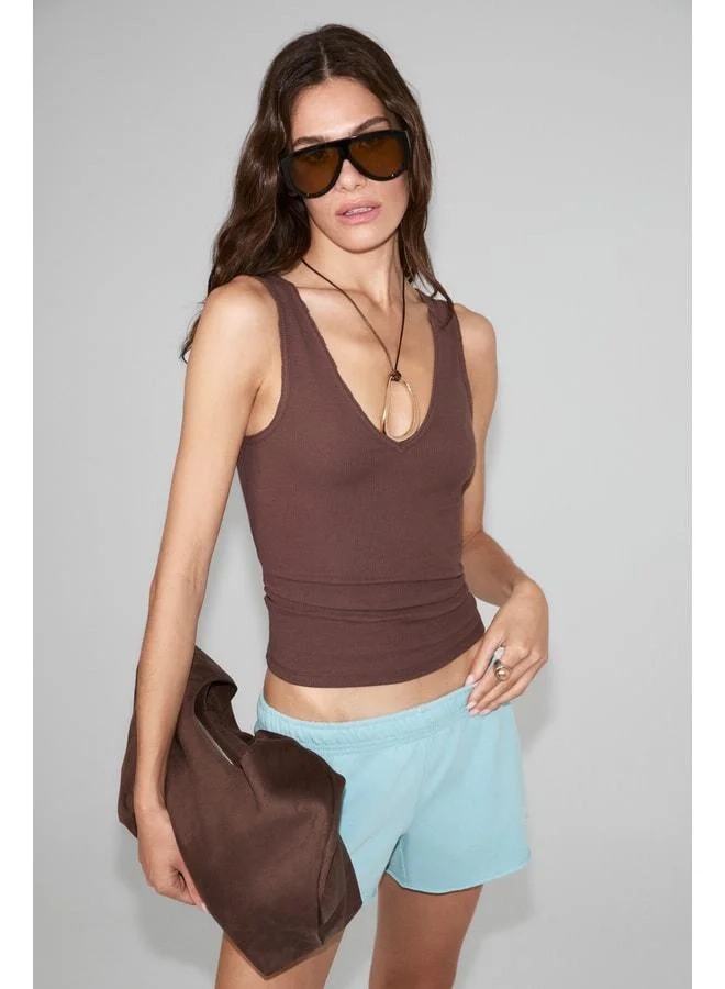 Ethiquet NOCTARA Women's Soft and Stretchy Fabric Organic Cotton V-Neck Dark Coffee Tank Top.