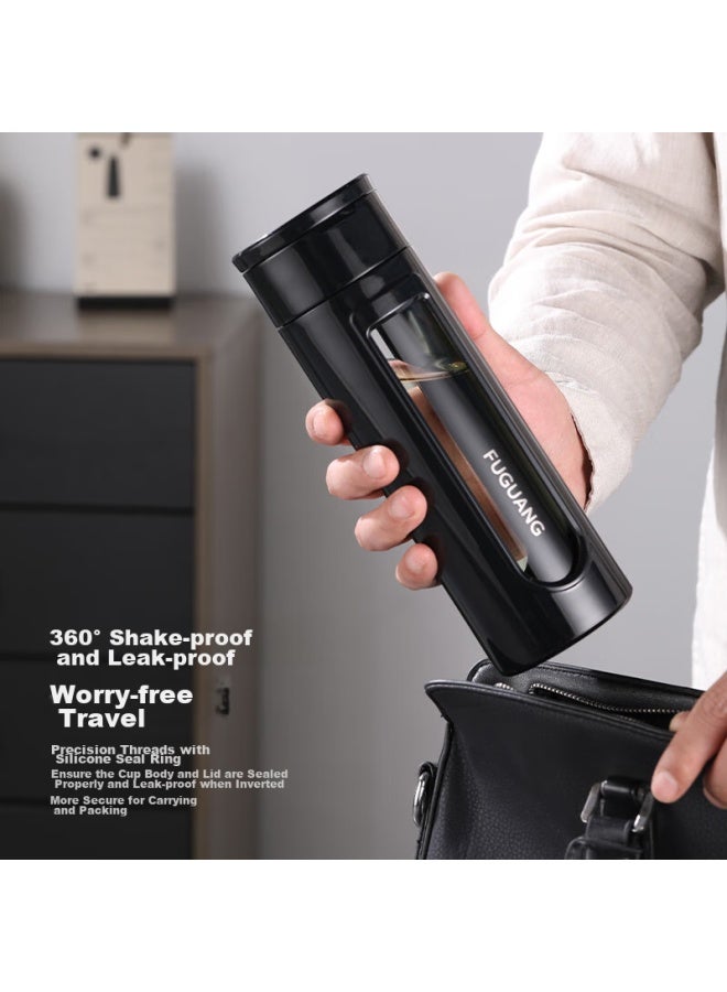 Tomimitsu Fuguang Large Capacity Shatterproof Glass Cup, Business Men's Double-layer Water Bottle, Plastic And Glass Tea Infuser Cup, Tea-water Separation Cup, 520ml - Image 1