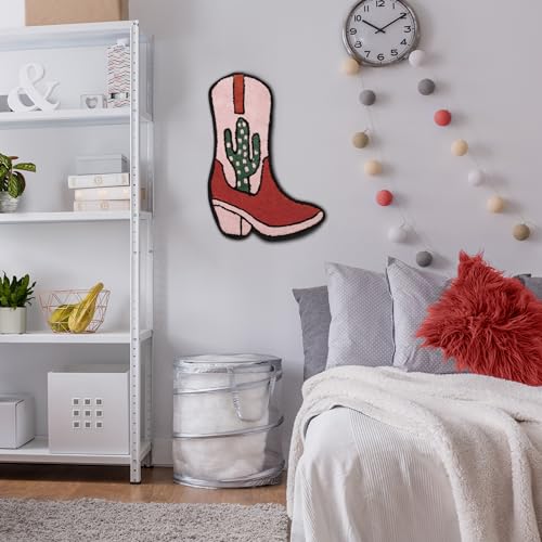 BIEN BEAU Cowboy Boot Bath Mat - Western Boot Shaped Rug with Pink, Rust, and Green Cactus Design - Water Absorbent (Boot Bath Mat) - Image 5