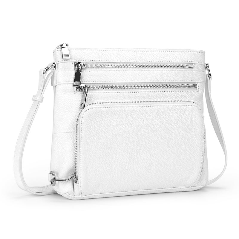 befen White Genuine Leather Crossbody Purses for Women, Ladies Anti-Theft Medium Crossbody Shoulder Bags with Built in RFID Blocking Wallet - Image 1
