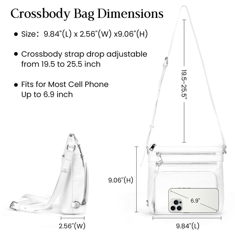 befen White Genuine Leather Crossbody Purses for Women, Ladies Anti-Theft Medium Crossbody Shoulder Bags with Built in RFID Blocking Wallet - Image 5