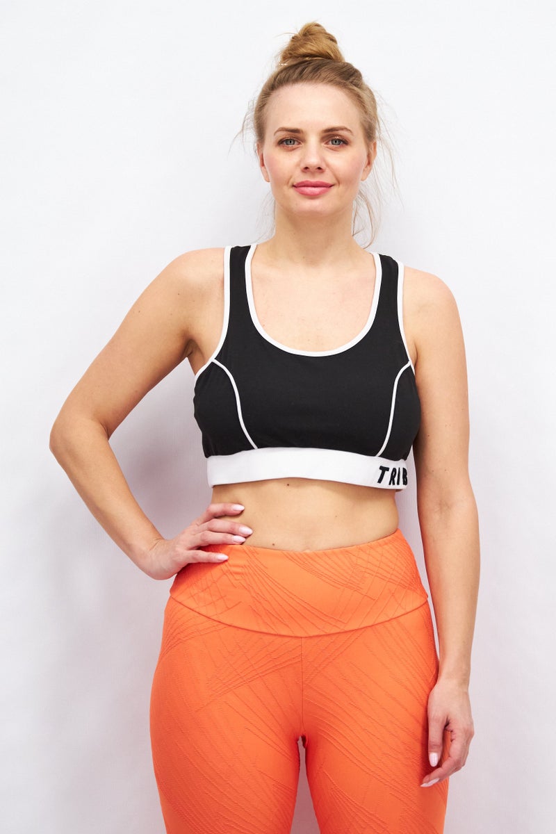 TRIBE OF 6 Women Brand Logo Padded Sports Bra, Black - Image 1