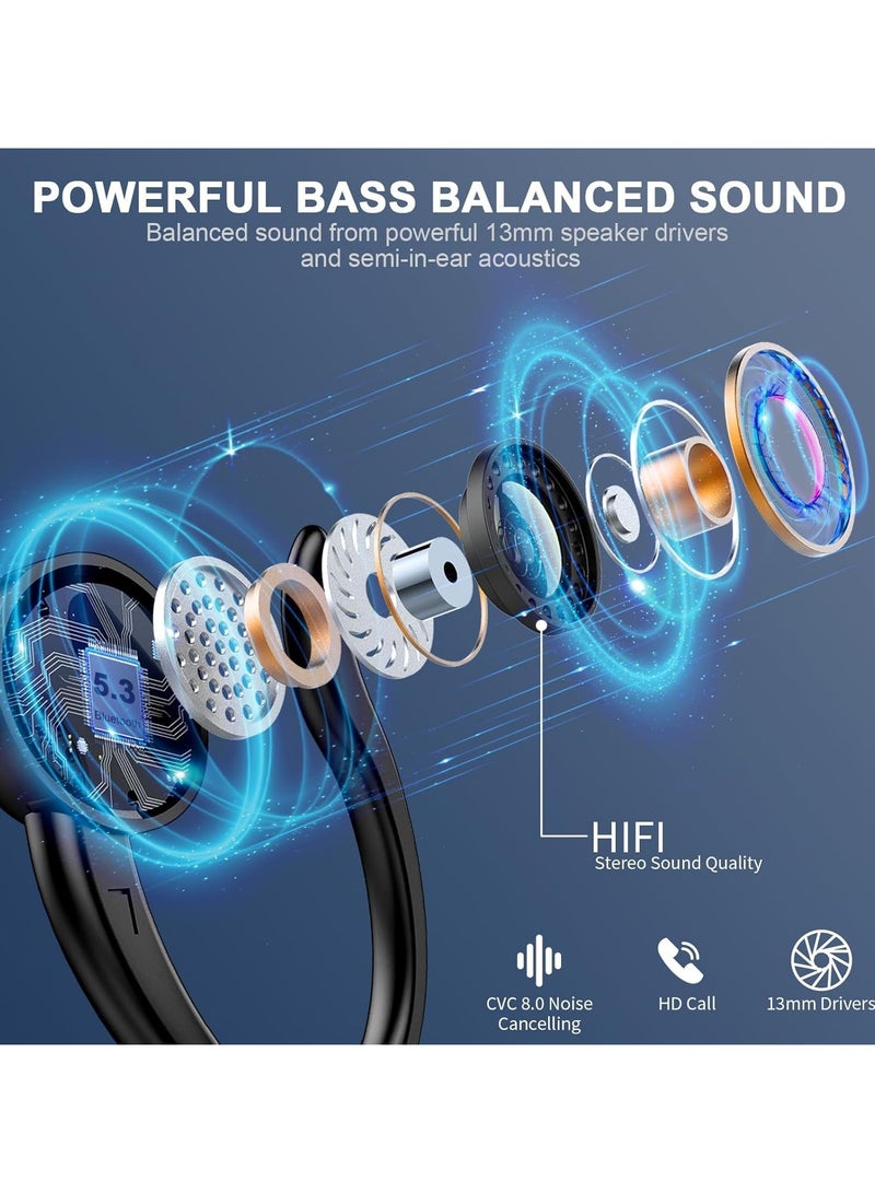 general Headphones Bluetooth 5.3 Wireless Bass Stereo Over-Ear Earbuds ENC Noise Cancelling Microphone with On-Ear Hook, 48 Hour Playback and Dual LED Display, IP7 Waterproof Headphones for Sports/Exercise/ - Image 5