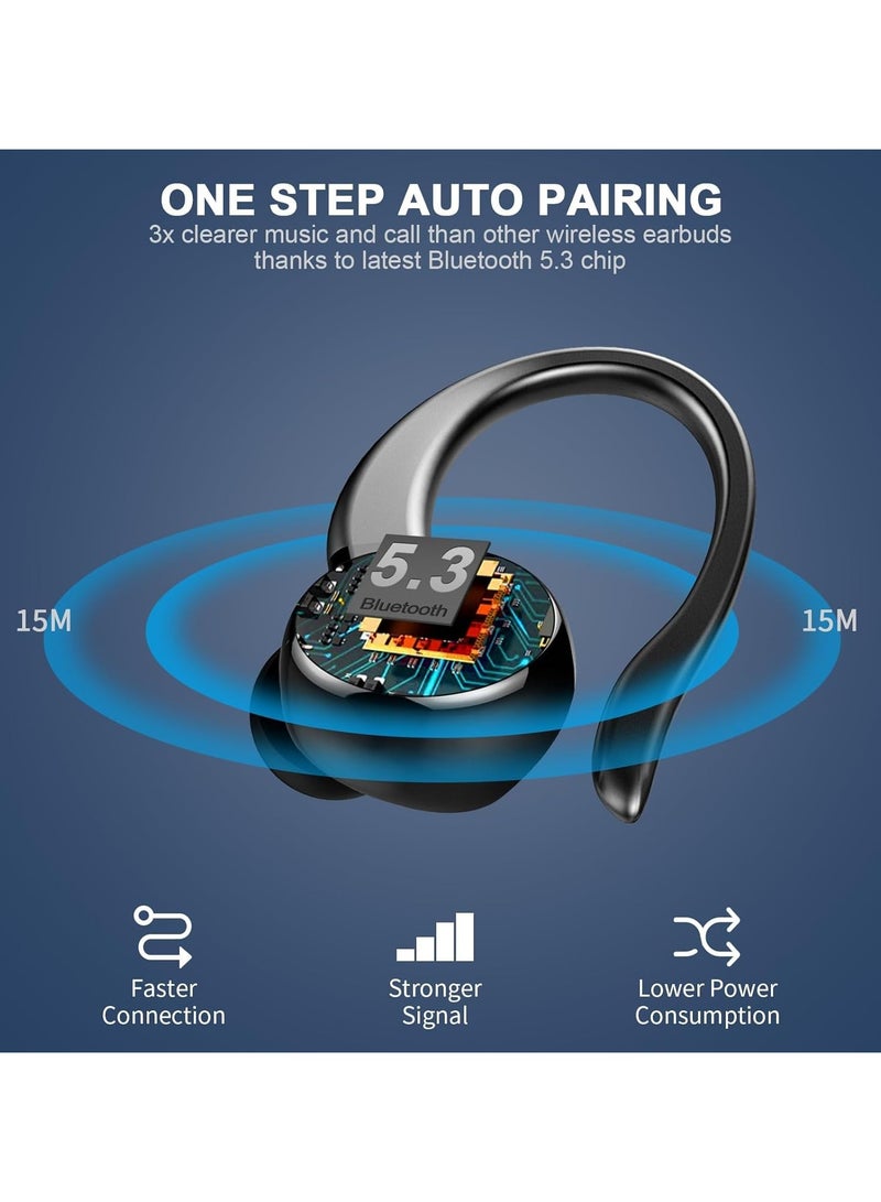 general Headphones Bluetooth 5.3 Wireless Bass Stereo Over-Ear Earbuds ENC Noise Cancelling Microphone with On-Ear Hook, 48 Hour Playback and Dual LED Display, IP7 Waterproof Headphones for Sports/Exercise/ - Image 4