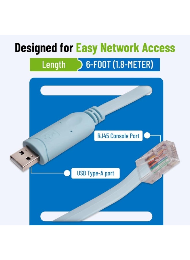 VEOTECH FTDI USB-A to RJ45 Console Cable - 1 Mbps / 250 MHz Nickel Plated Connectors Debug, Configuration, Network Management Cable 1.8 Meters - Image 2