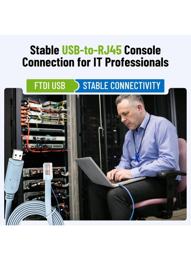 VEOTECH FTDI USB-A to RJ45 Console Cable - 1 Mbps / 250 MHz Nickel Plated Connectors Debug, Configuration, Network Management Cable 1.8 Meters - Image 3