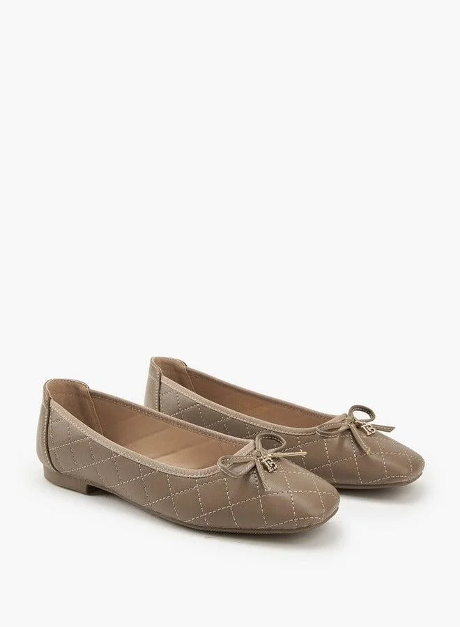 Flora Bella By Shoexpress Quilted Ballerina Shoes with Bow Detail