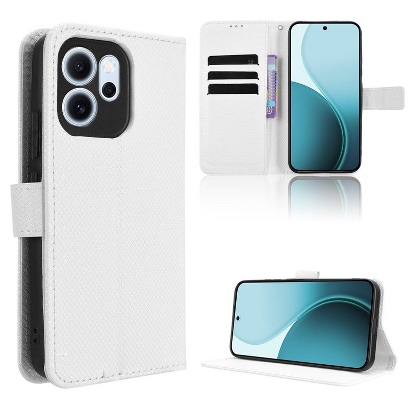 إيروريكس جراب هاتف جلدي بنسيج ماسي لهاتف OPPO Reno14 F 5G (أبيض) - Image 1