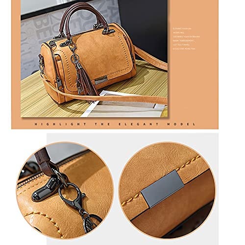 BABIES BLOOM Tan Sling Crossbody Top Handle Hand Held Satchel Box Boston Bolso Bag for Women, Shoulder Tassel Handbag,Gift for Women, Retro PU Leather Woman Bag for Ladies - Image 5