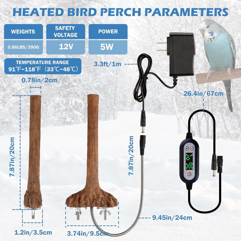 WEIYOONS Heated Bird Perch Bird Cage Heater Bird Warmer for Cage Adjustable Temperature Winter Bird Heater for Parrots Conure Cockatiels Parakeets Small Bird - Image 2