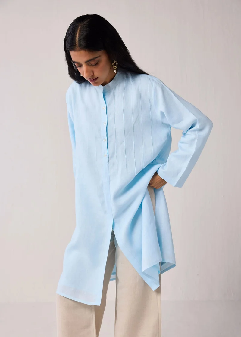 نور Regular Fit Hemp Tunic With Side Slits In Light Blue