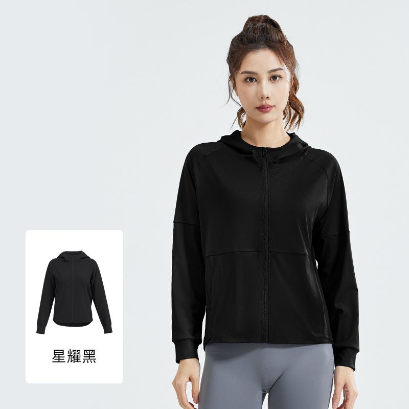 Generic Juyitang Internet Celebrity Loose Top Yoga Clothes Fitness Running Quick-drying Sportswear Hooded Cardigan Sports Jacket Xingyao Black 