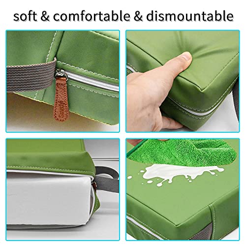 SMZCTYI Toddler Booster Seat for Dining Table, PU Washable Double Safe Straps Non-Slip Bottom Booster Seat Dining Toddler, Portable Travel Increasing Cushion (Light Green) - Image 5