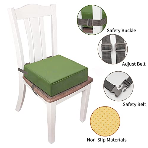 SMZCTYI Toddler Booster Seat for Dining Table, PU Washable Double Safe Straps Non-Slip Bottom Booster Seat Dining Toddler, Portable Travel Increasing Cushion (Light Green) - Image 4