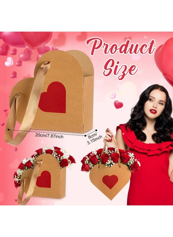 Glenmal 12 Pcs Valentine's Day Heart Shaped Flowers Boxes Kraft Paper Wrap Floral Gift Bag with Handles Bouquet Storage Bucket for Mother's Day, Wedding, Bridal Shower, Engagement Parties - Image 3