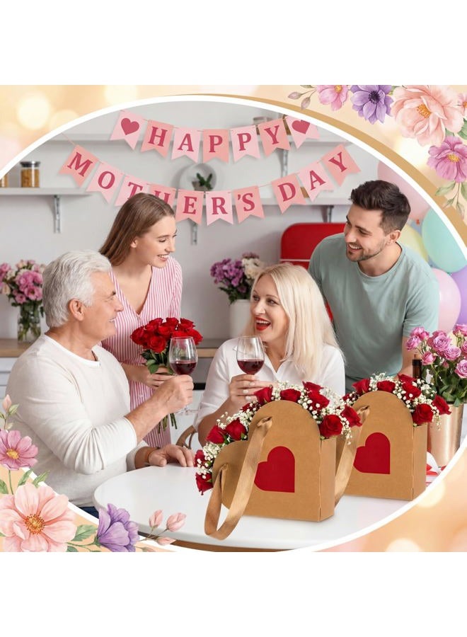 Glenmal 12 Pcs Valentine's Day Heart Shaped Flowers Boxes Kraft Paper Wrap Floral Gift Bag with Handles Bouquet Storage Bucket for Mother's Day, Wedding, Bridal Shower, Engagement Parties - Image 5