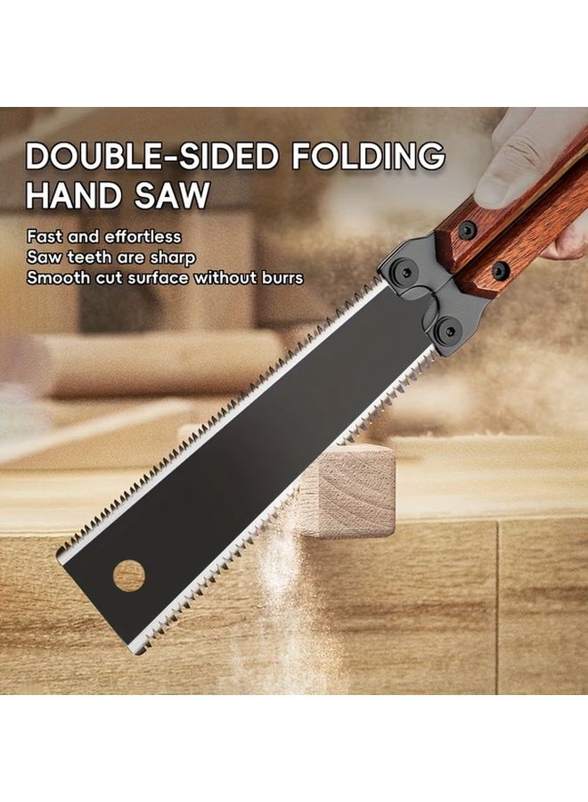 Wooden Handle Folding Saw Double Sided Serrated Blade Anti Jam Design Outdoor Camping - Image 3