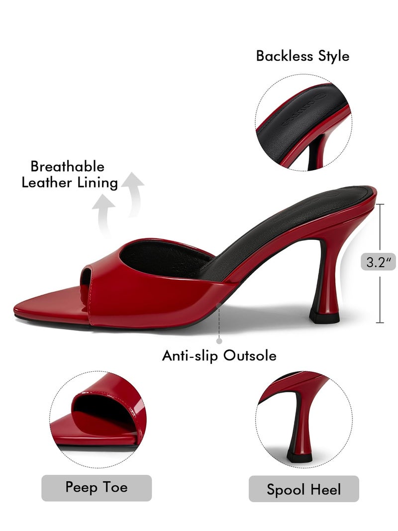 Coutgo Womens Heeled Mules Pointed Peep Toe High Heels Slip On Backless Mule Sandals Dress Shoes, Red, Size 11 - Image 5