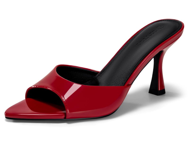 Coutgo Womens Heeled Mules Pointed Peep Toe High Heels Slip On Backless Mule Sandals Dress Shoes, Red, Size 11 - Image 1