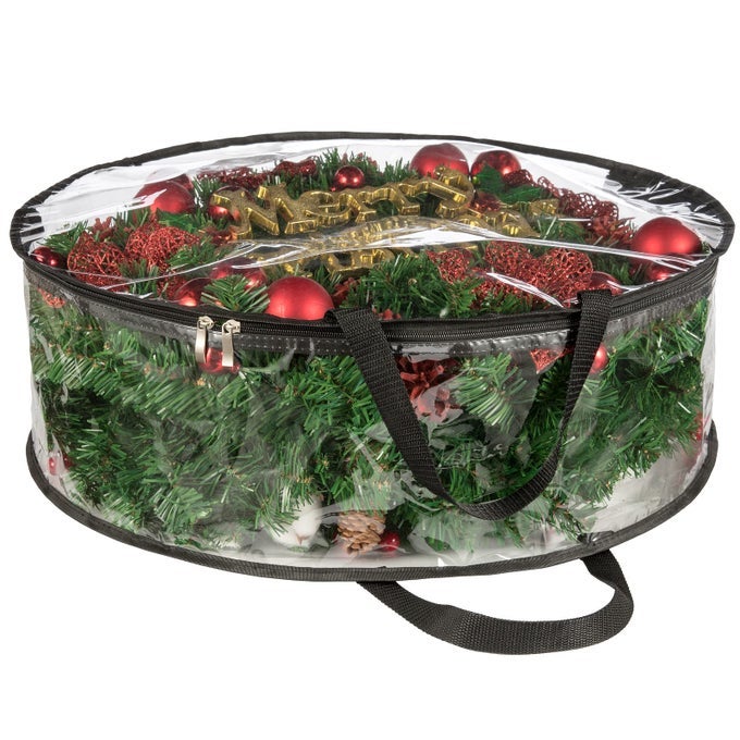 Clear Wreath Storage Bag 24 Inch Christmas Container Heavy Duty Protector With Handle for Holiday Seasonal Garland 2Pcs